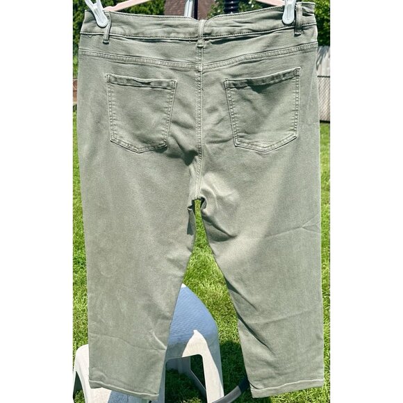 CHARLIE B Cropped Twill Pants Tab Cuff Women’s Sz 14 Moss Green C5331-188B Soft! - Picture 3 of 11